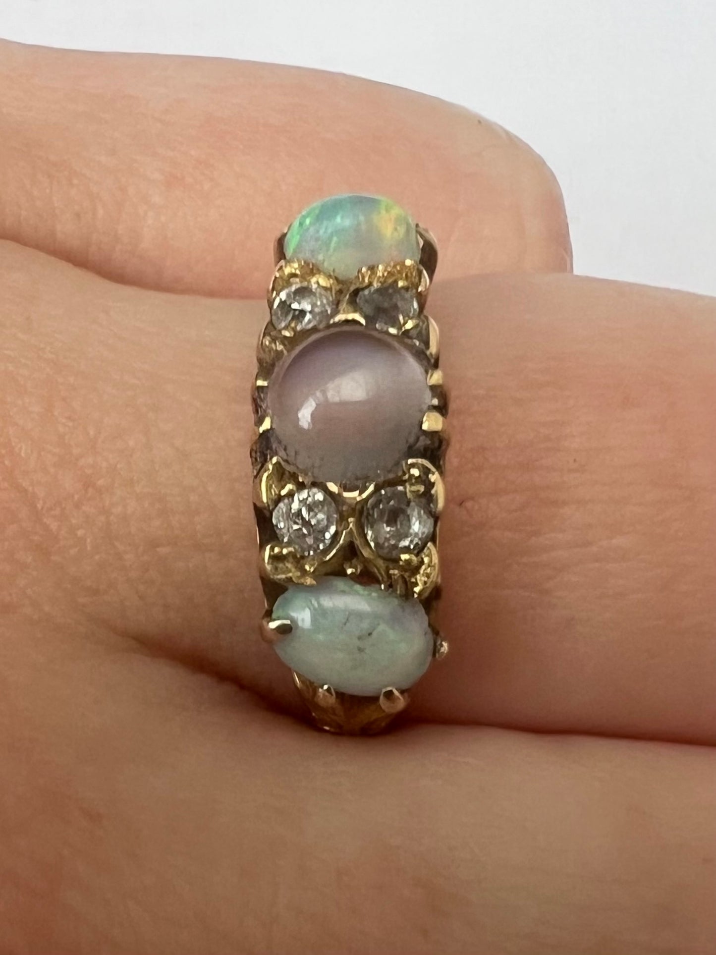 Opal Moonstone Diamond Antique Ring