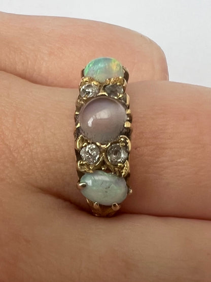 Opal Moonstone Diamond Antique Ring