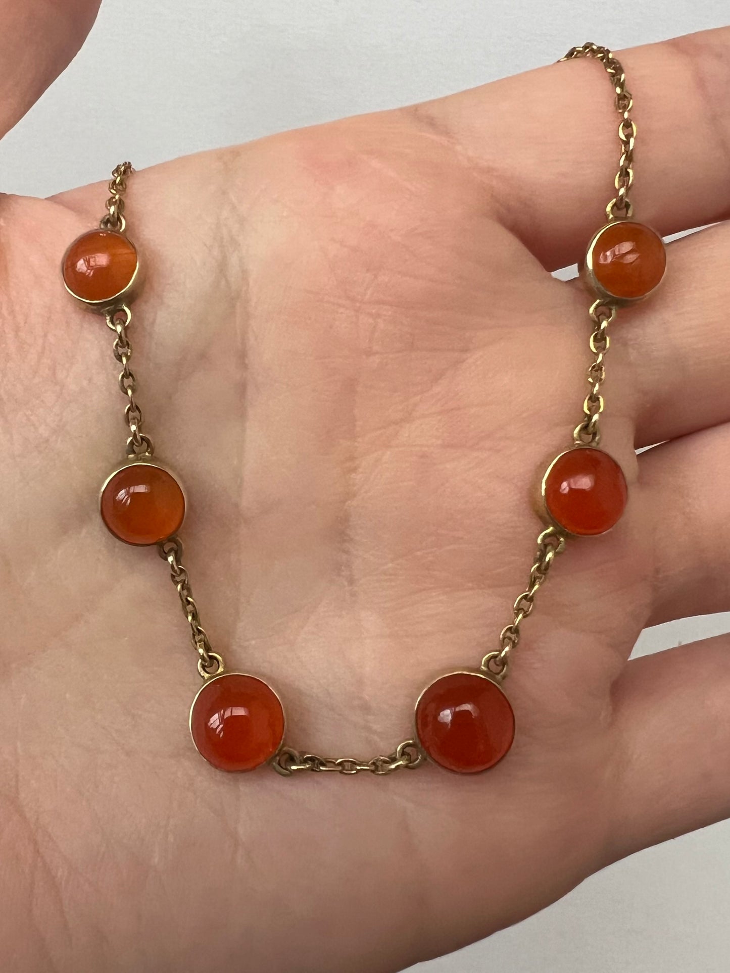 Sweet 15ct Gold Edwardian Carnelian Riviere Cabochon Necklace