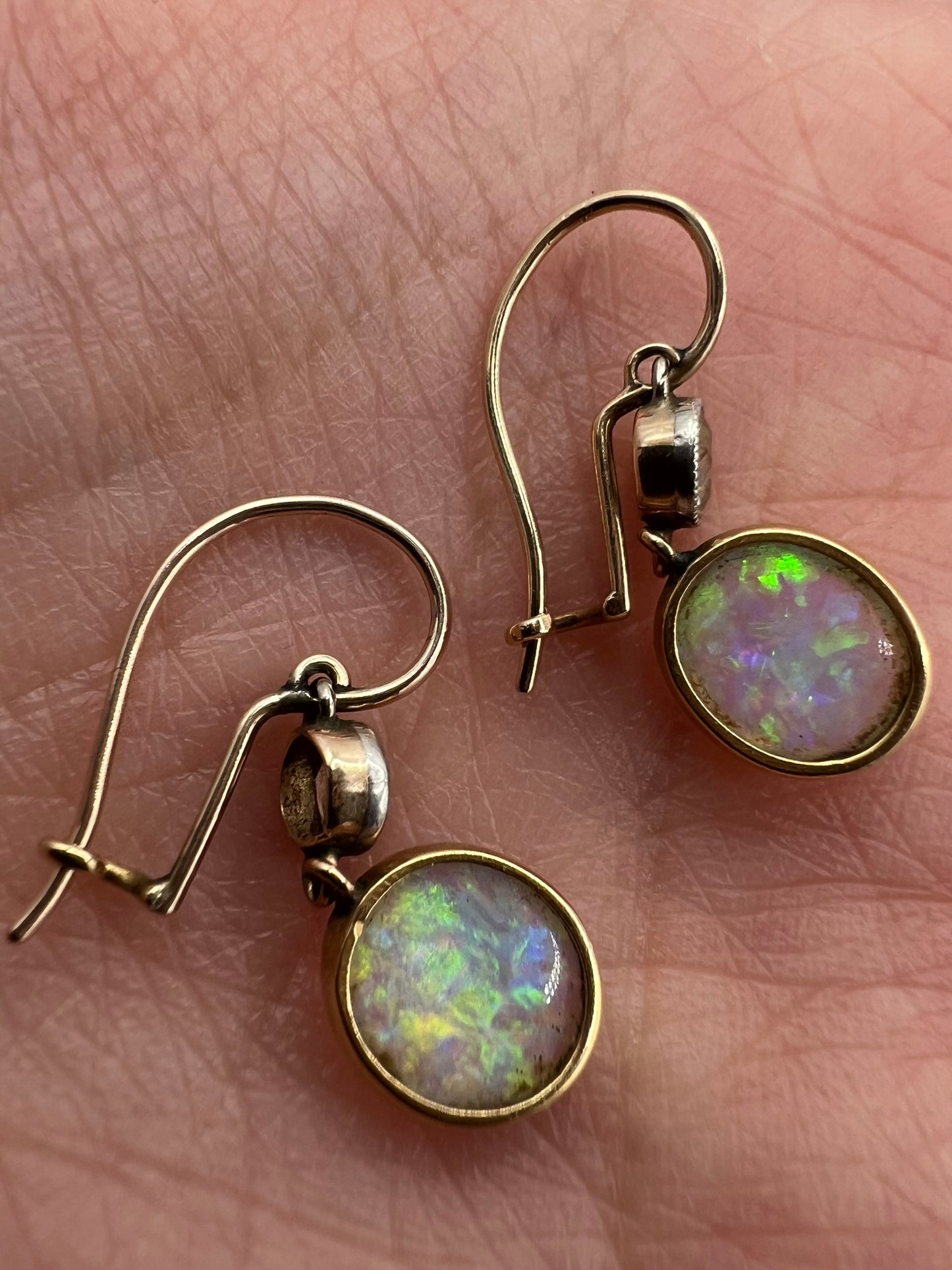 Stunning Antique Opal And Old Cut Diamond Earrings