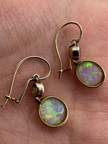 Stunning Antique Opal And Old Cut Diamond Earrings