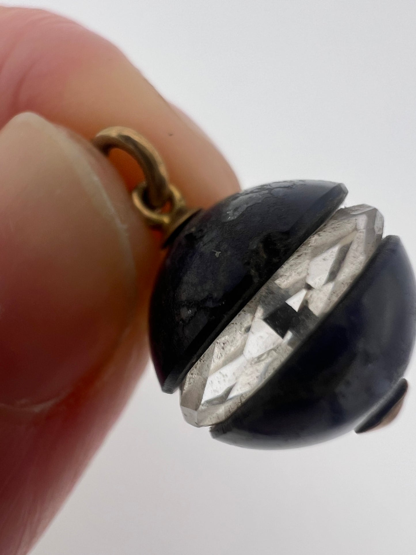 Lapis Lazuli and Rock Crystal Quartz Blue Orb Charm Art Deco Pendant