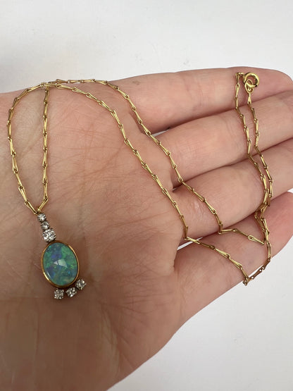 Australian Opal Diamond Pendant and Chain in 18ct Gold