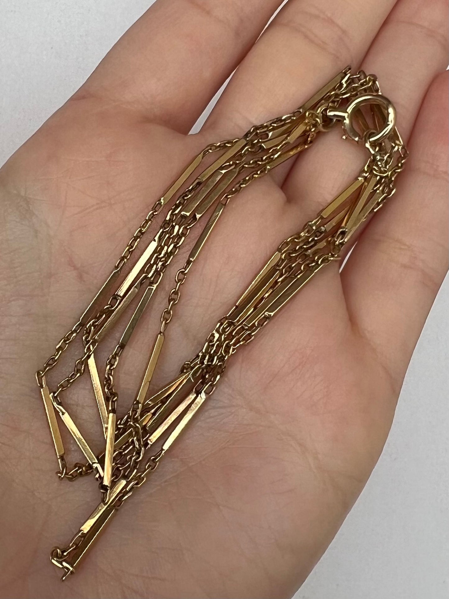 36" Very Long 18ct Gold Long Bar Link Chain