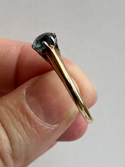 Peach Pink Topaz & Aquamarine 3 Stone Harlequin Pastel Colour Ring in 18ct Gold