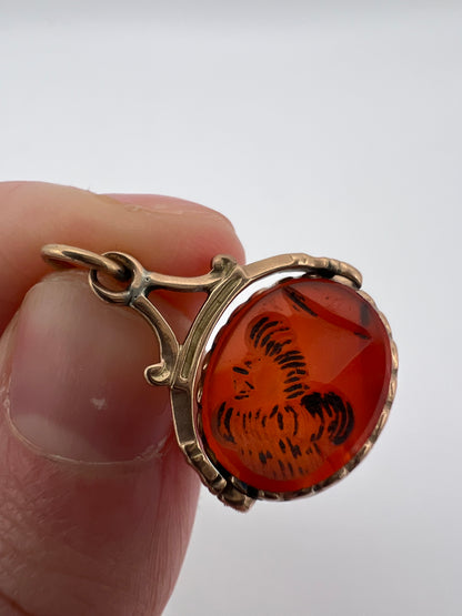 Carnelian And Gold Intaglio Small Size Fob Spinner Charm