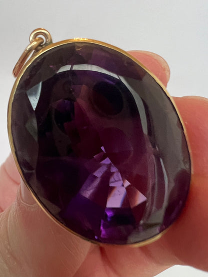 Deep, Silky Purple Siberian Amethyst and Gold Pendant