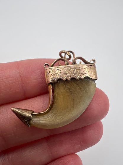 British Raj Victorian Gold Mounted Taxidermy Tiger Claw Trophy Pendant