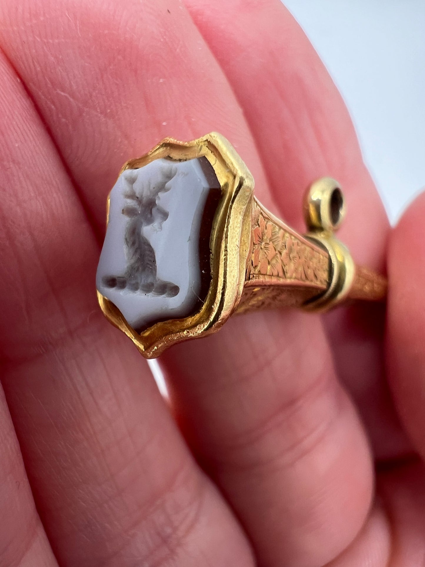 15ct Gold Victorian Watch Key Intaglio Stag Pendant