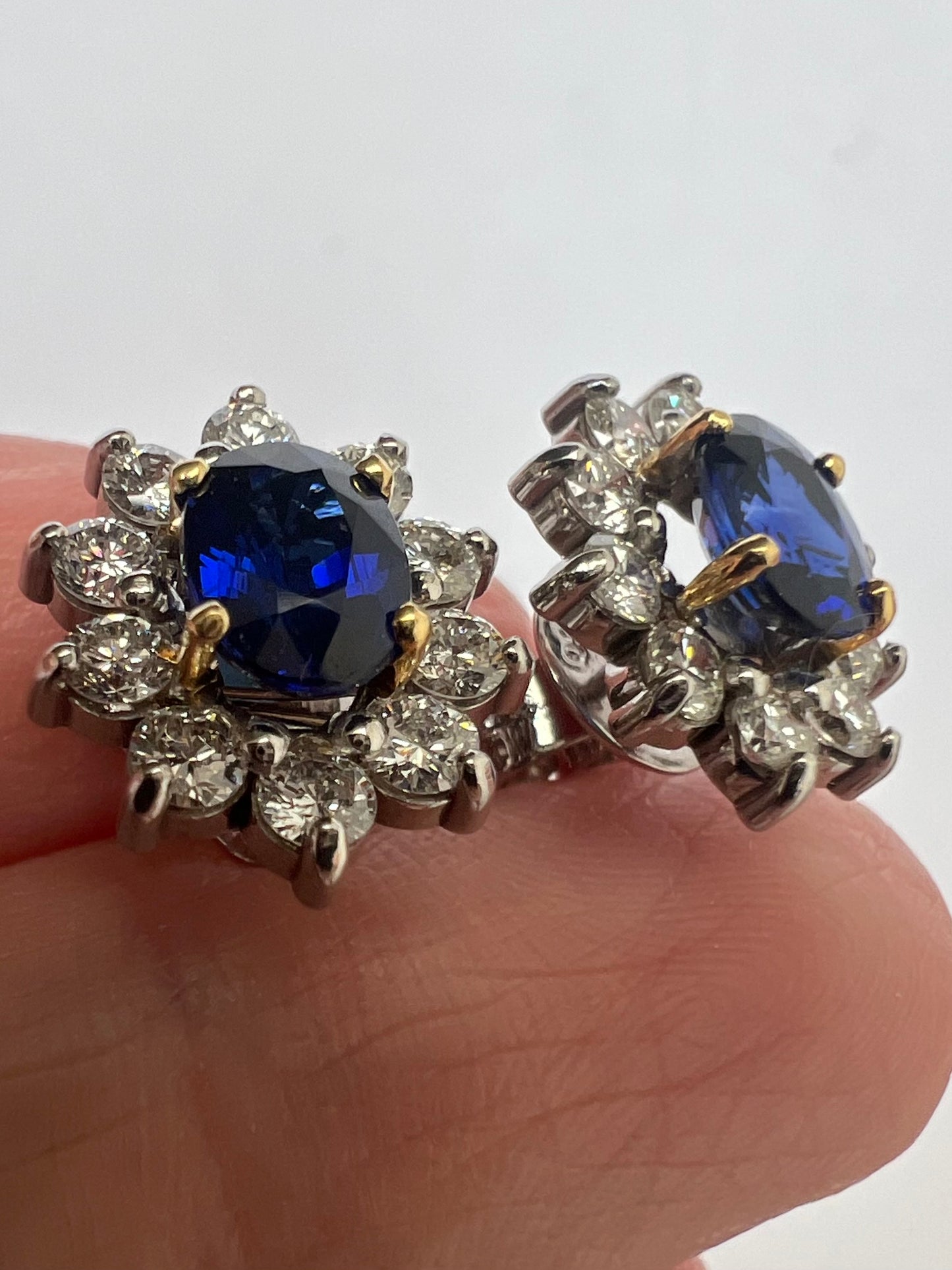Superb 2 Carat Sapphire Diamond Halo Earrings 18ct White Gold