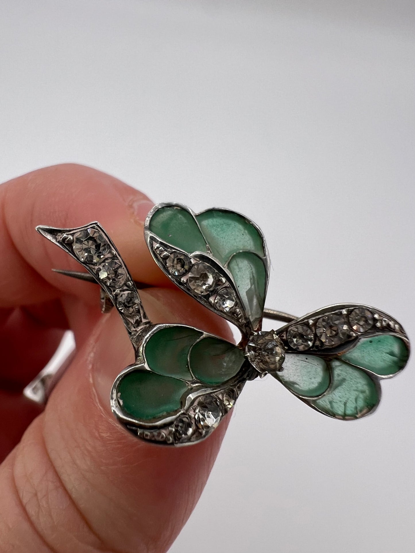Pforzheim School Plique A Jour Silver Enamel Clover Brooch