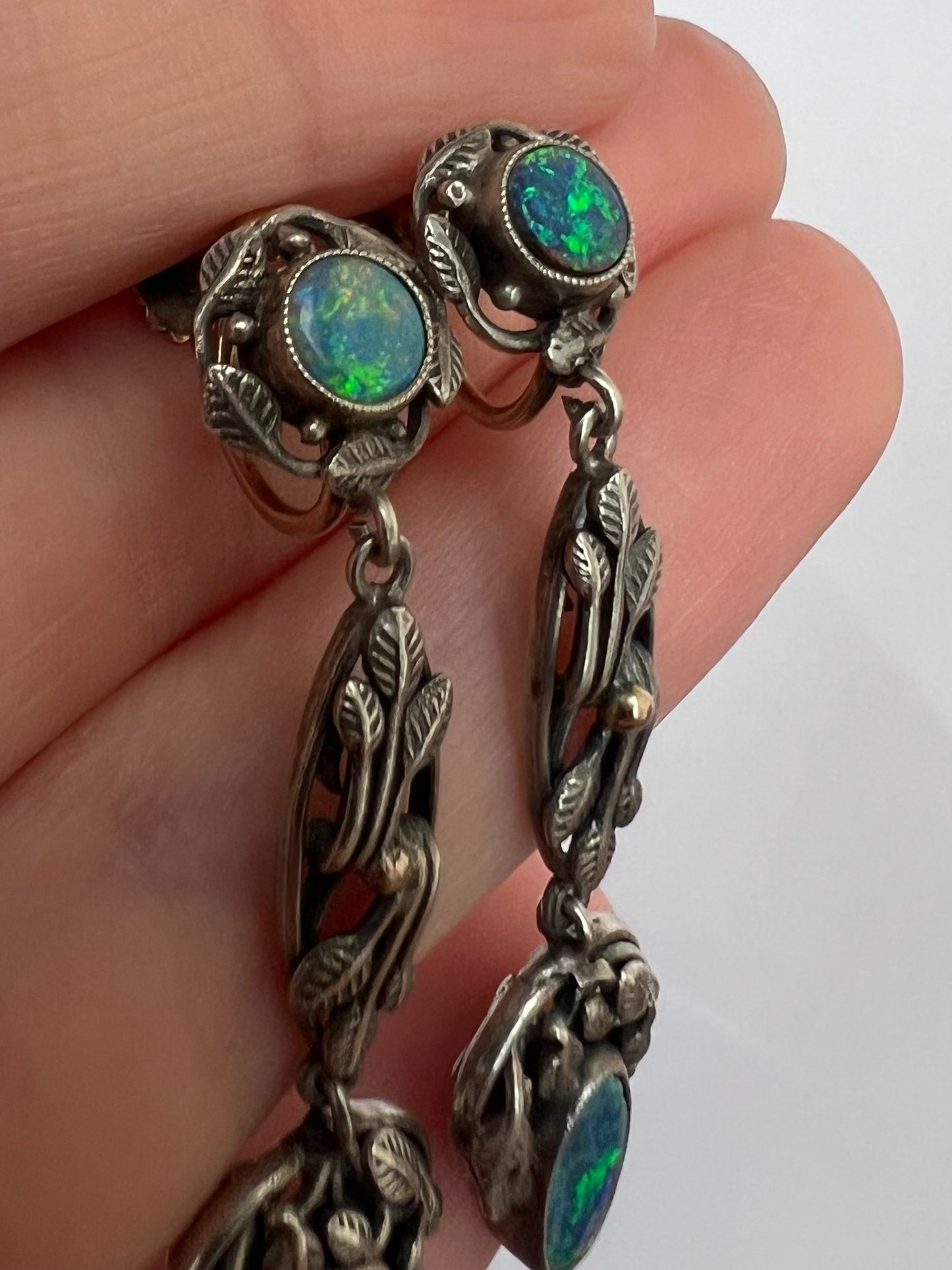 Bernard Instone Arts & Crafts Opal Dangly Screw Back Earrings