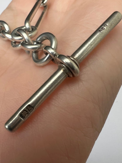 Silver Albert Fetter Chain With Paperclip Trombone Links and T Bar
