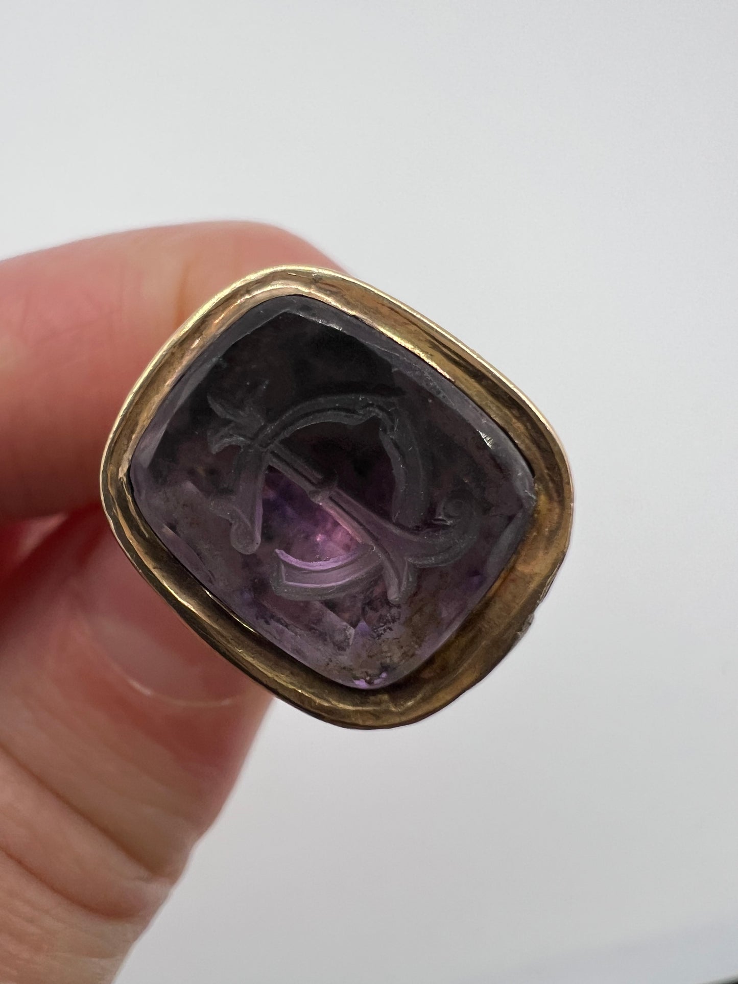 Amethyst Intaglio Victorian Gold Cased Fob Seal CI, IC, CJ, JC initials