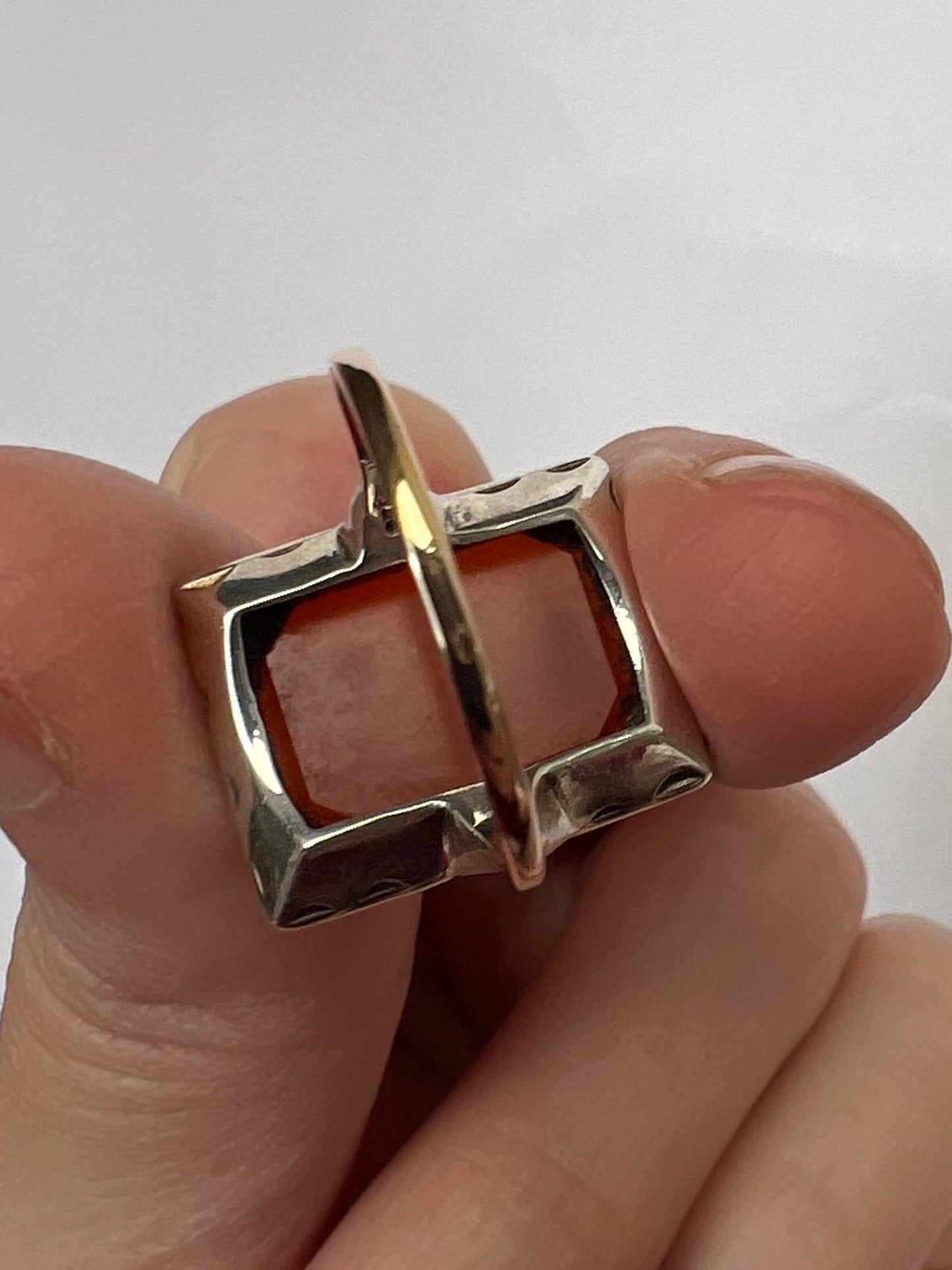 Carnelian Intaglio Hardstone Seal Ring in Gold Silver Marcasite