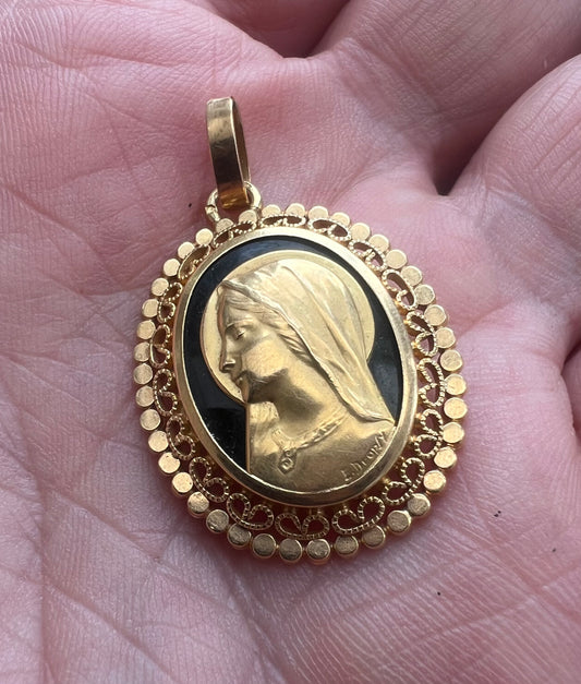 Emile Dropsy Religious Madonna 18ct Gold French Pendant