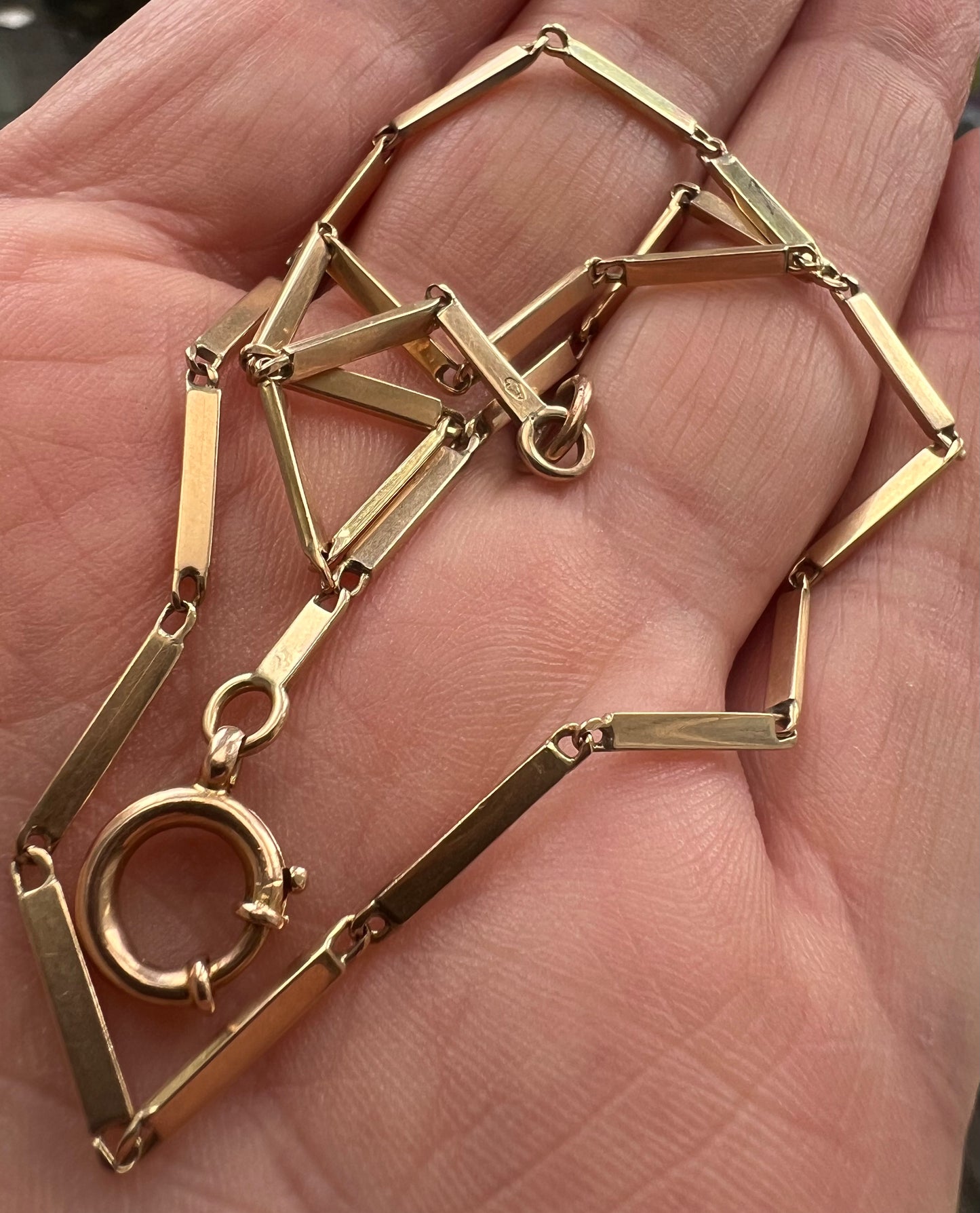 French Antique Gold Long Flat Link Choker 15.5" Chain