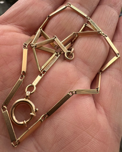 French Antique Gold Long Flat Link Choker 15.5" Chain