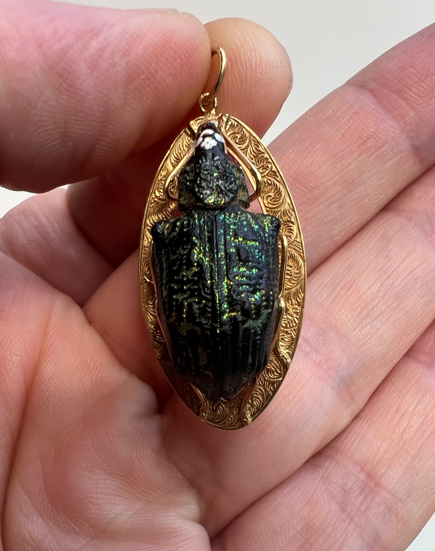 Victorian Gold Real Mounted Beetle Bug Pendant