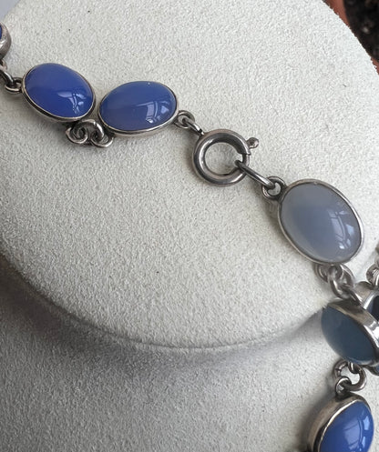 Antique Chalcedony Silver Rivière Necklace