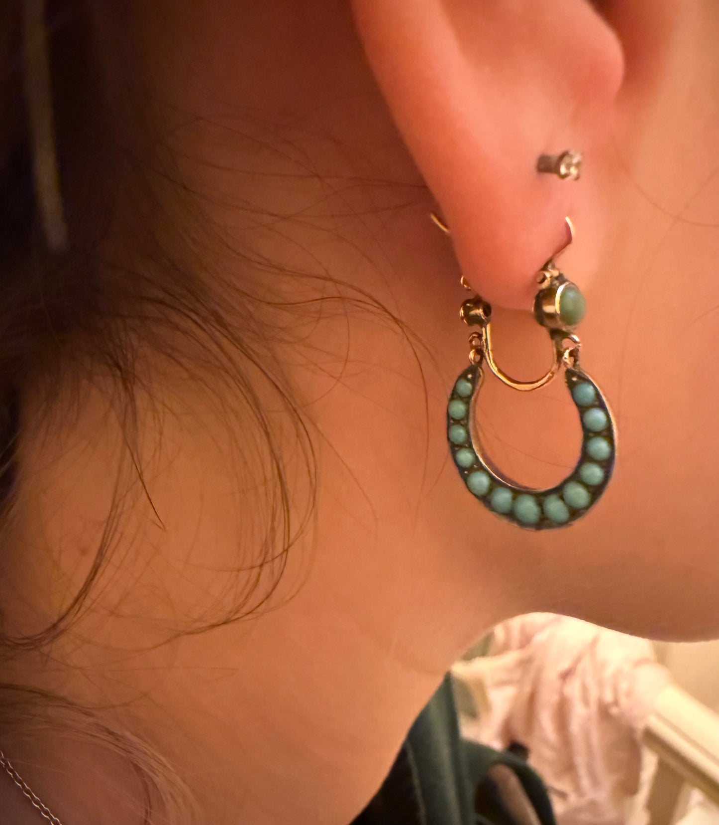 Rose Gold Antique Turquoise Hoop Earrings
