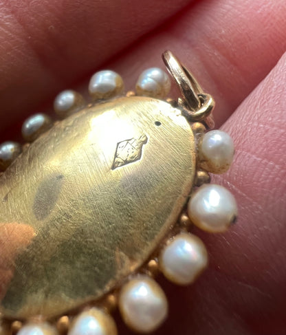 Spanish or Portuguese Emerald Pearl Gold Victorian Pendant