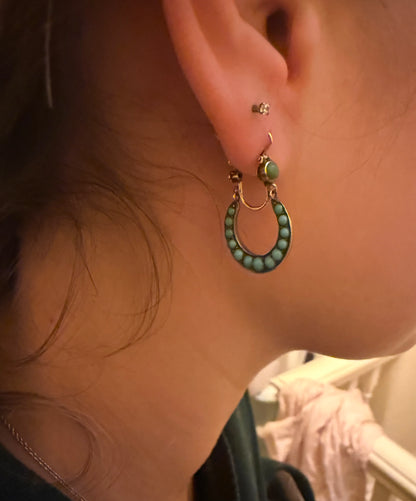 Rose Gold Antique Turquoise Hoop Earrings