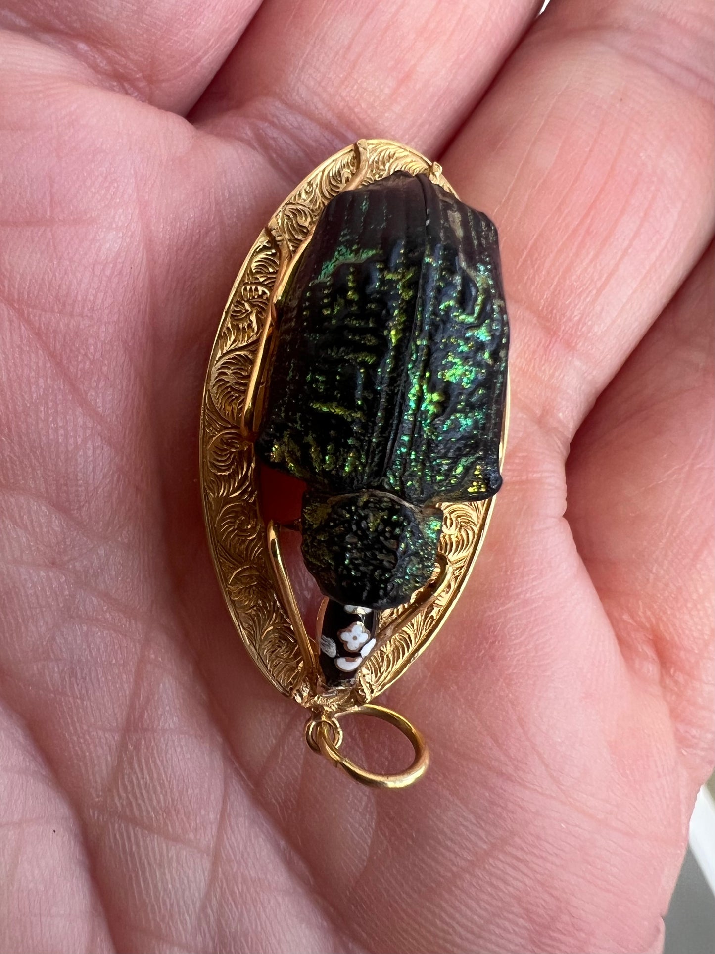 Victorian Gold Real Mounted Beetle Bug Pendant