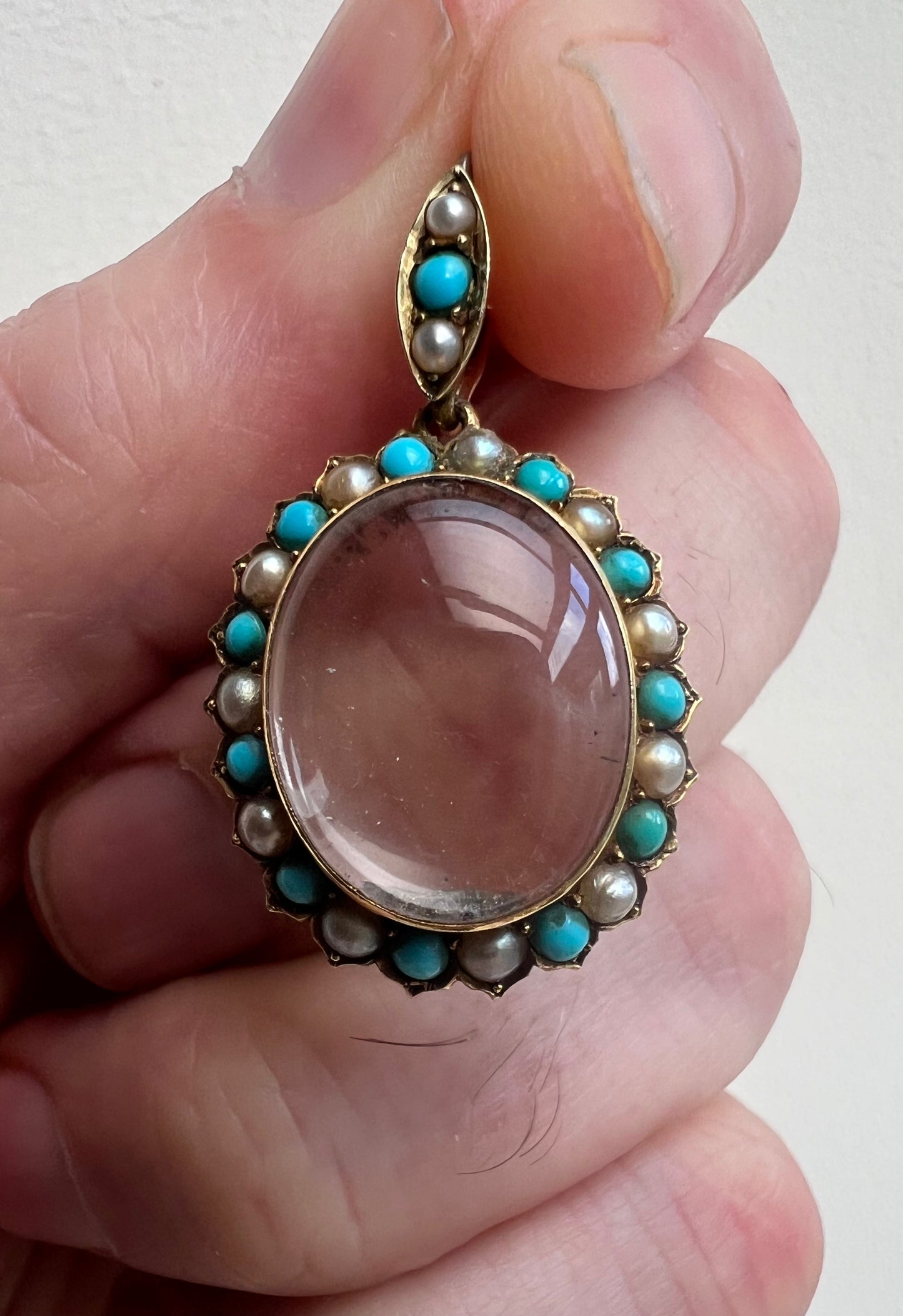 Rock Crystal Gold Pearl Turquoise Sentimental Victorian Locket
