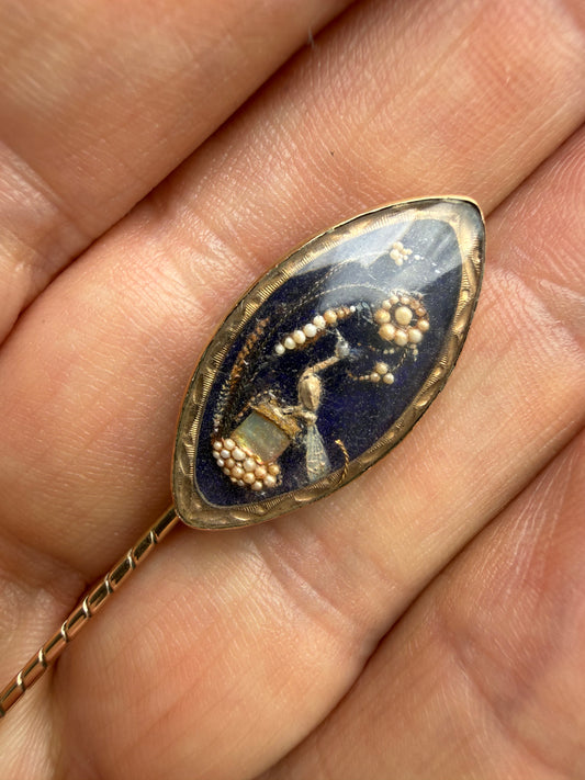 A Miniature Work Of Art! Regency Bird Gold Stick Pin