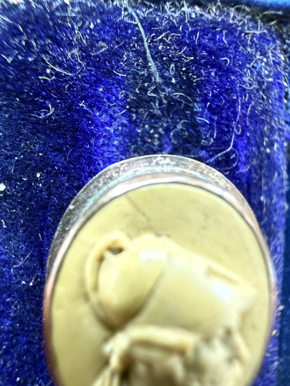 Dainty Sized High Relief Lava Cameo Gold Boxed Stick Pin