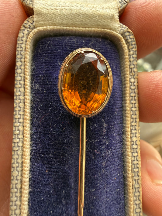 Sparkly Scottish Cairngorm Citrine Gold Stick Pin