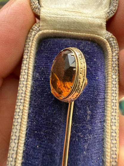 Sparkly Scottish Cairngorm Citrine Gold Stick Pin