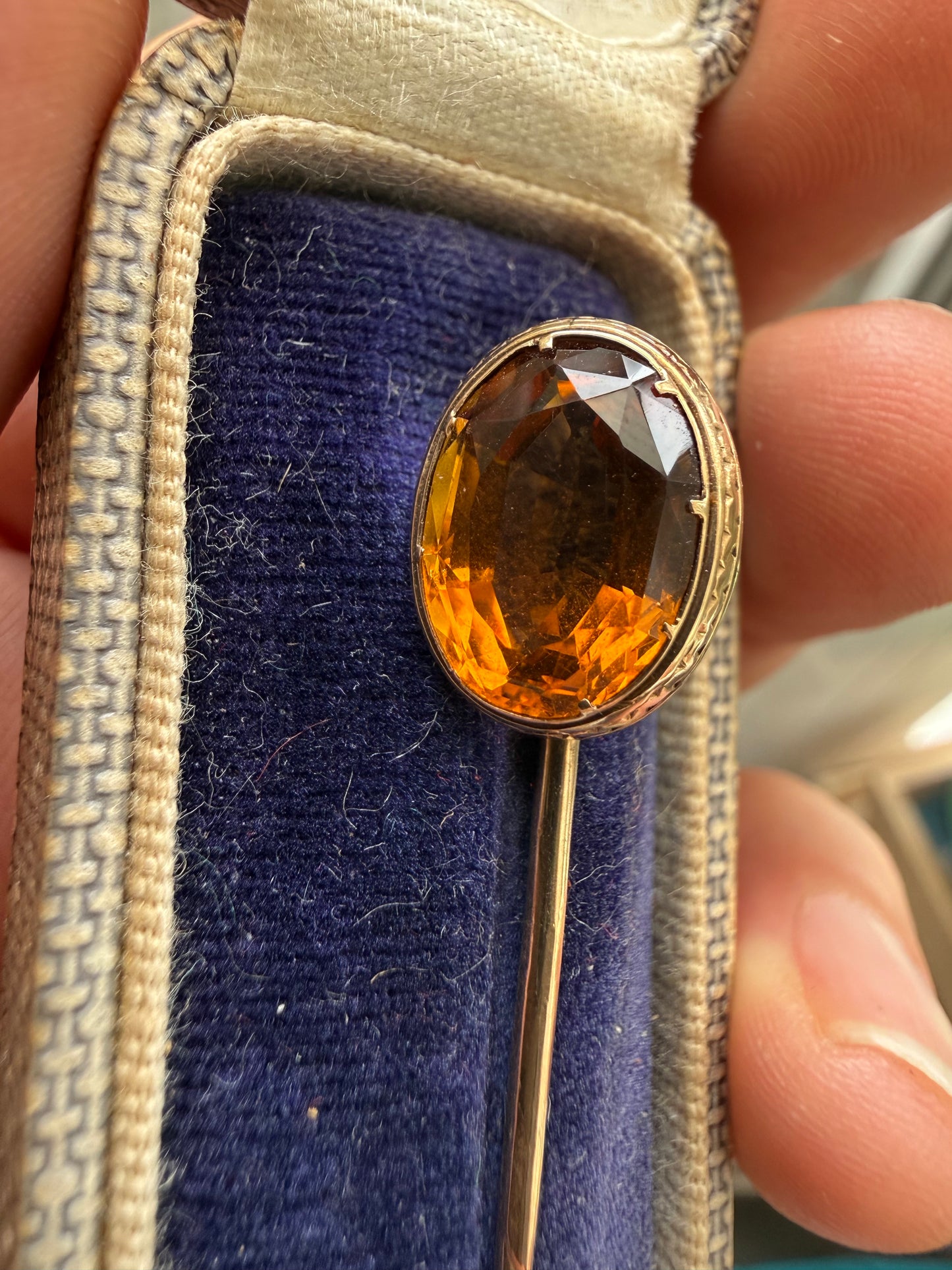 Sparkly Scottish Cairngorm Citrine Gold Stick Pin