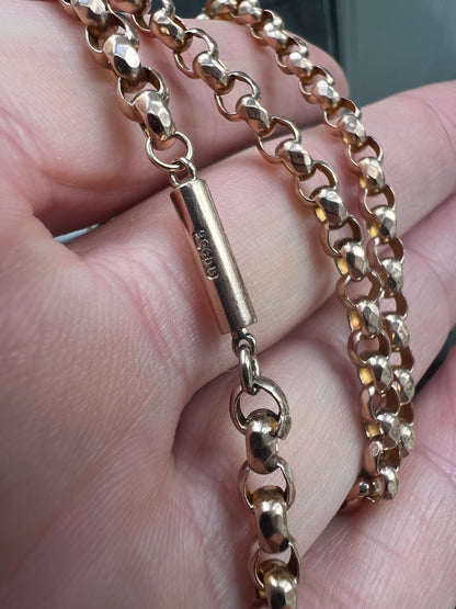 Victorian Rose 9ct Gold Faceted Link Belcher Chain Necklace