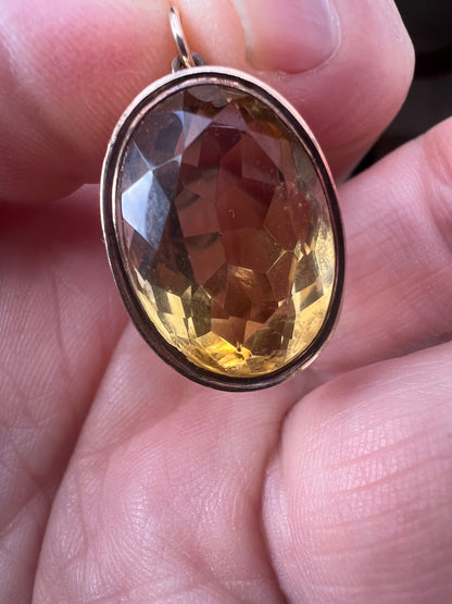 Antique Citrine Gold Oval Pendant