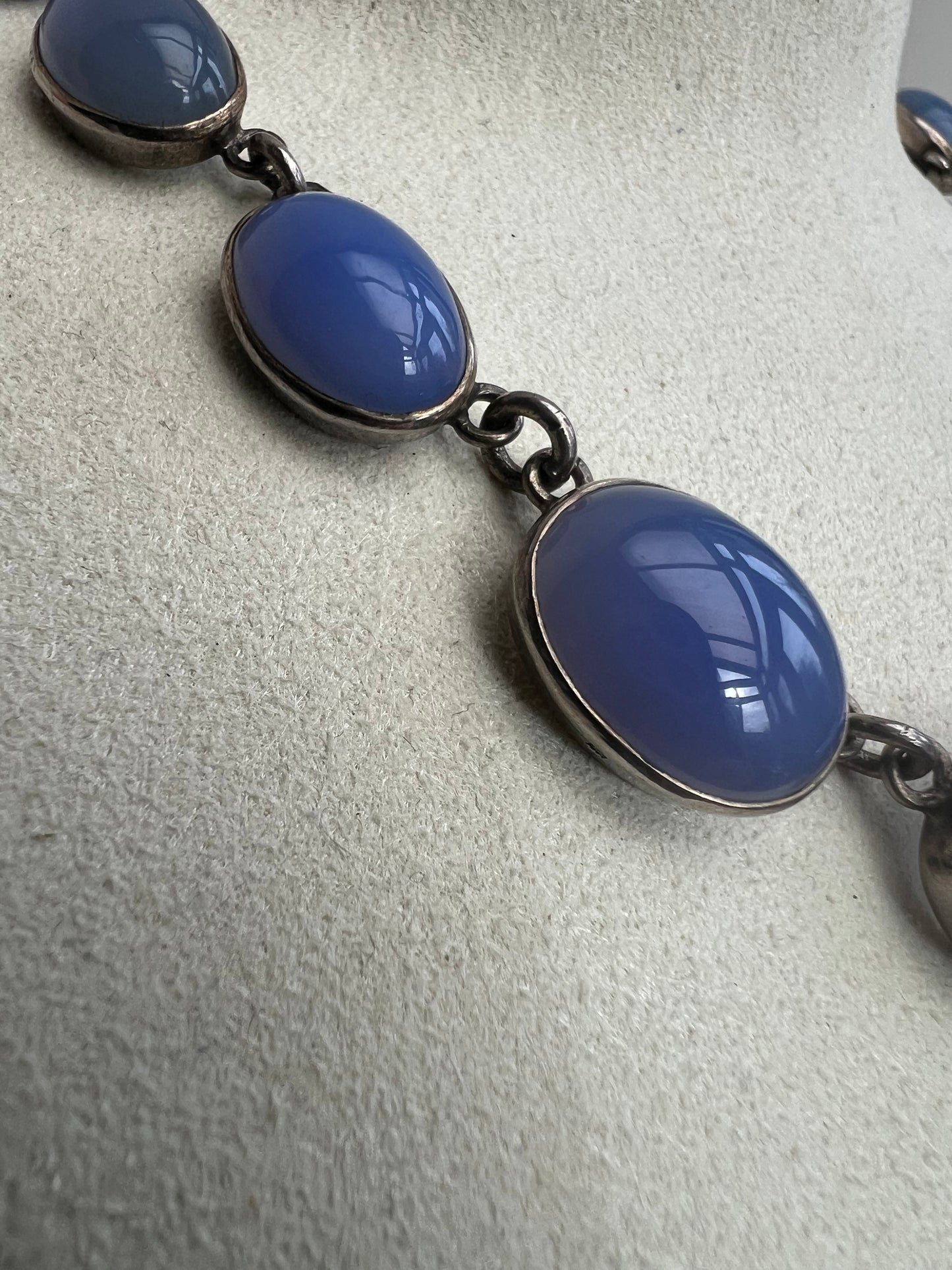 Antique Chalcedony Silver Rivière Necklace