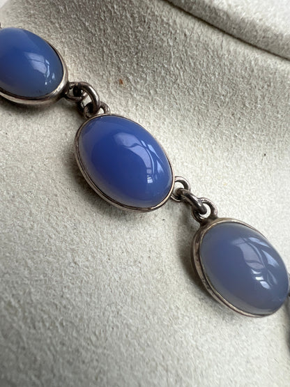 Antique Chalcedony Silver Rivière Necklace