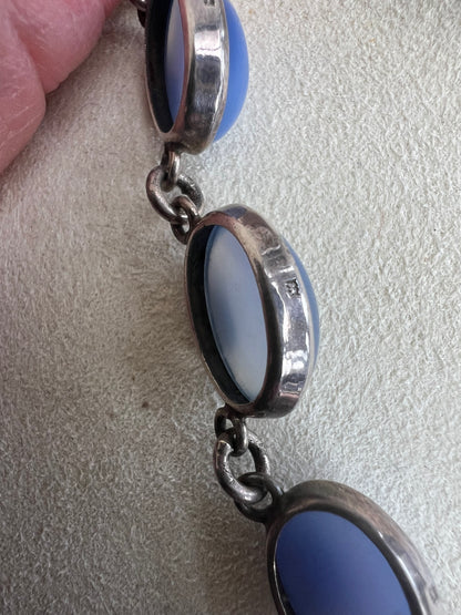 Antique Chalcedony Silver Rivière Necklace
