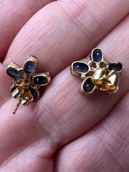 Sapphire 18ct Gold Diamond Flower Forget Me Not Earrings
