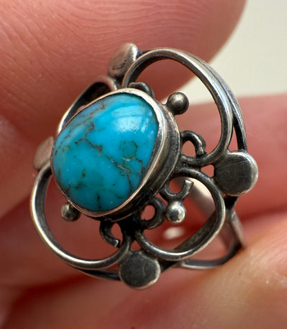 Arts & Crafts Turquoise Silver Ring