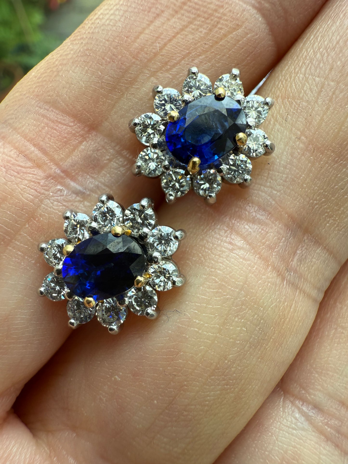 Superb 2 Carat Sapphire Diamond Halo Earrings 18ct White Gold