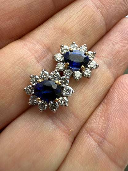 Superb 2 Carat Sapphire Diamond Halo Earrings 18ct White Gold