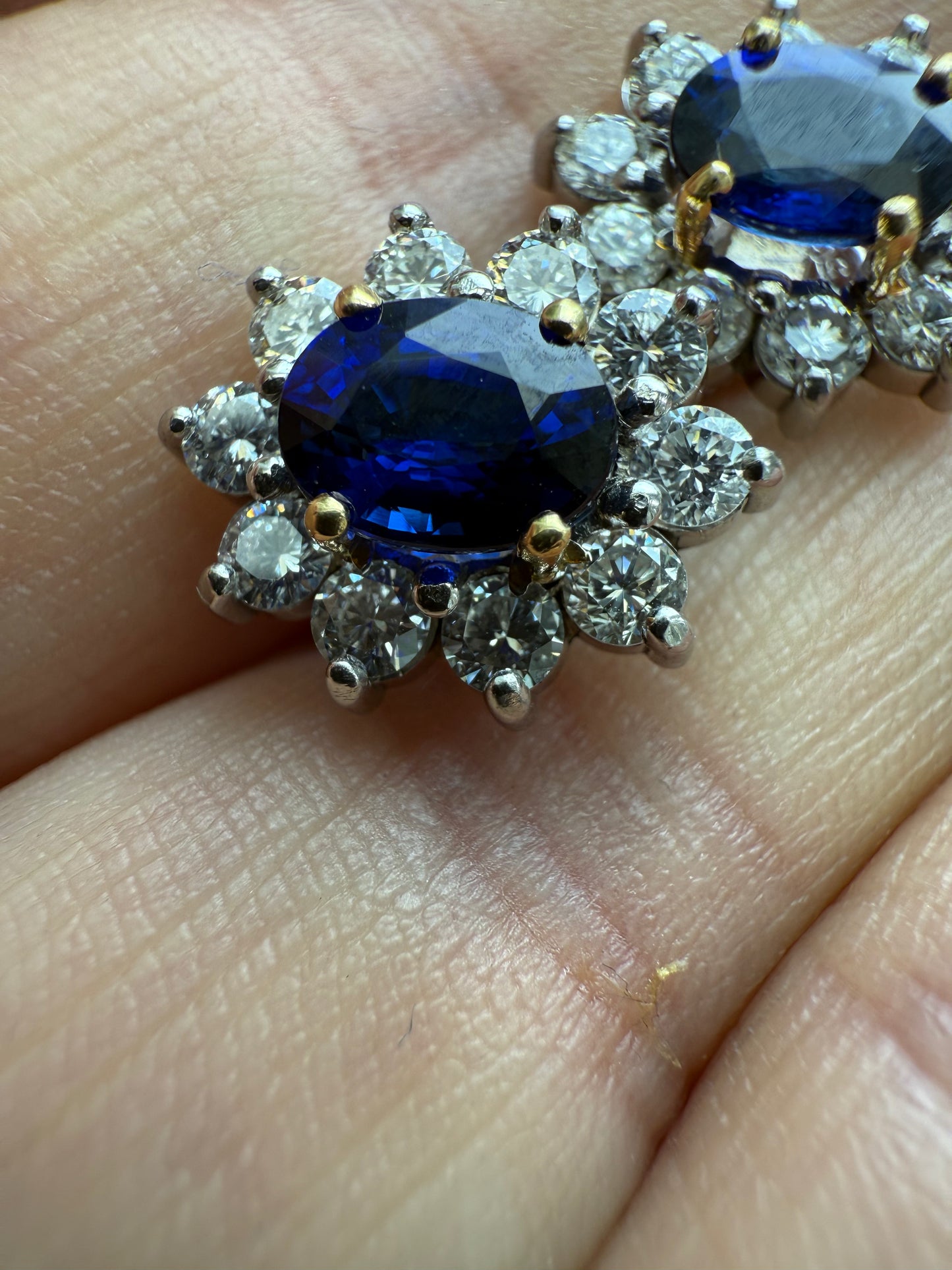 Superb 2 Carat Sapphire Diamond Halo Earrings 18ct White Gold