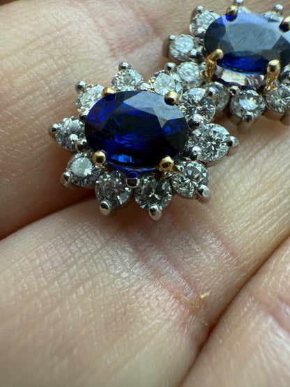 Superb 2 Carat Sapphire Diamond Halo Earrings 18ct White Gold