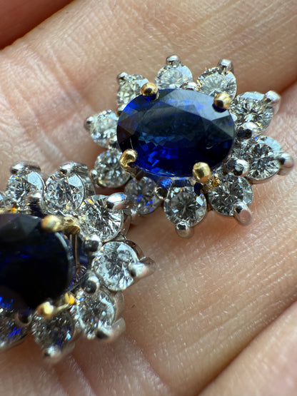 Superb 2 Carat Sapphire Diamond Halo Earrings 18ct White Gold