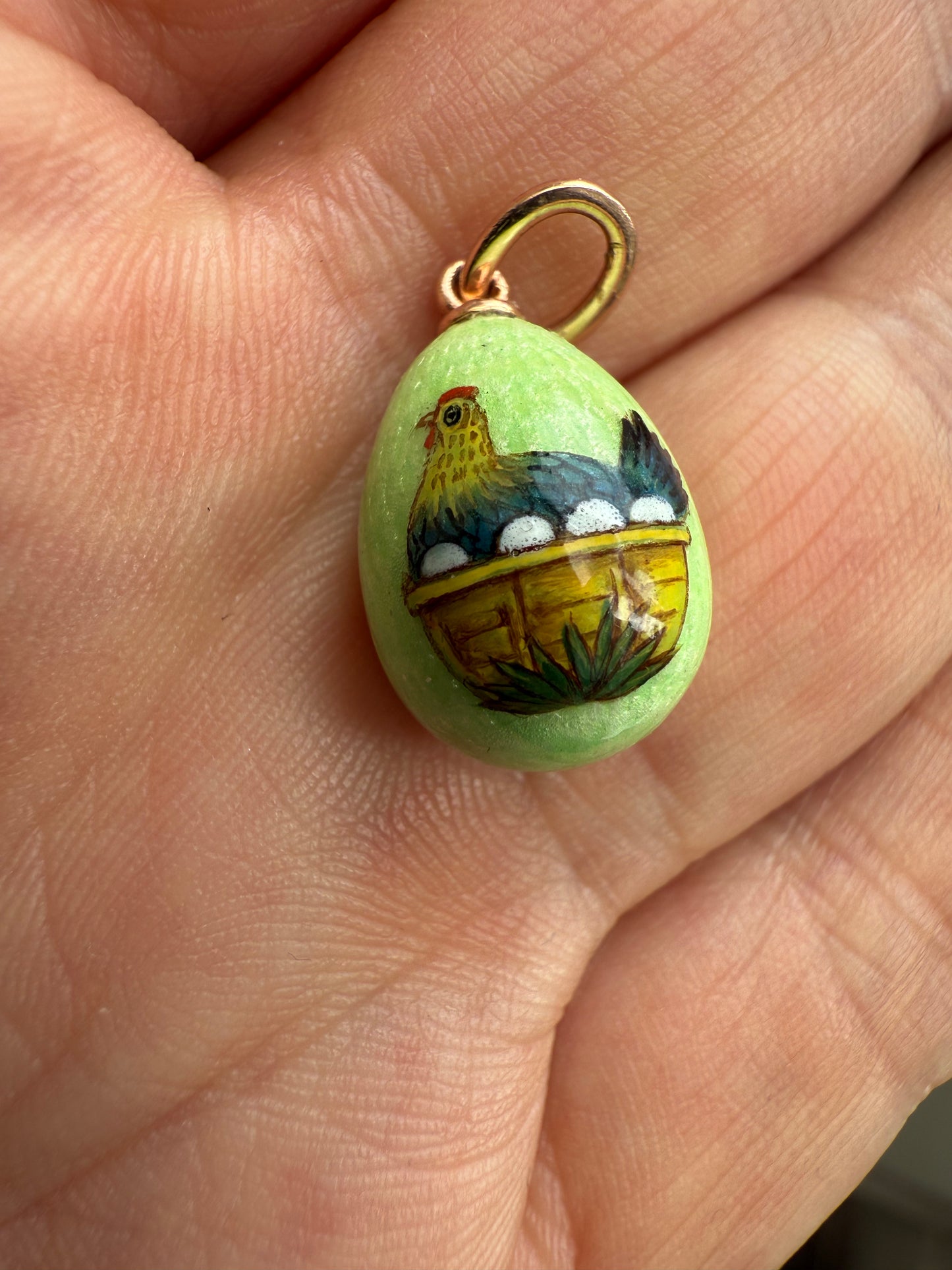 Faberge c1900 Enamelled Easter Egg Chicken Hen Pendant Charm Workmaster Andrei Adler