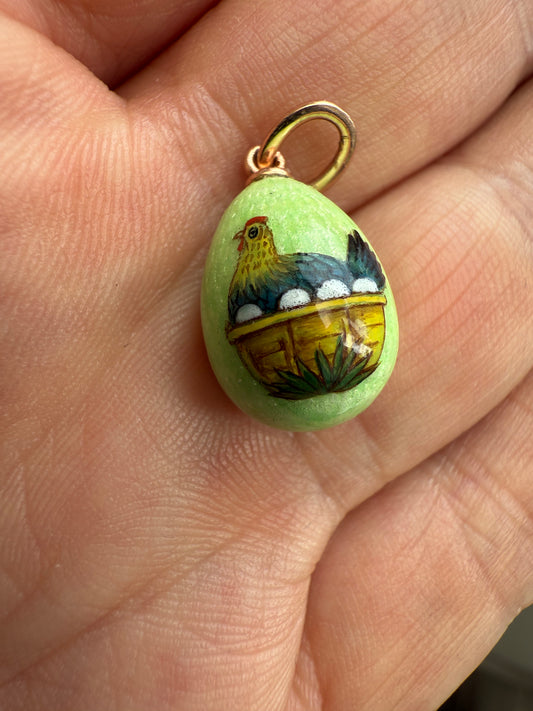 Faberge c1900 Enamelled Easter Egg Chicken Hen Pendant Charm Workmaster Andrei Adler