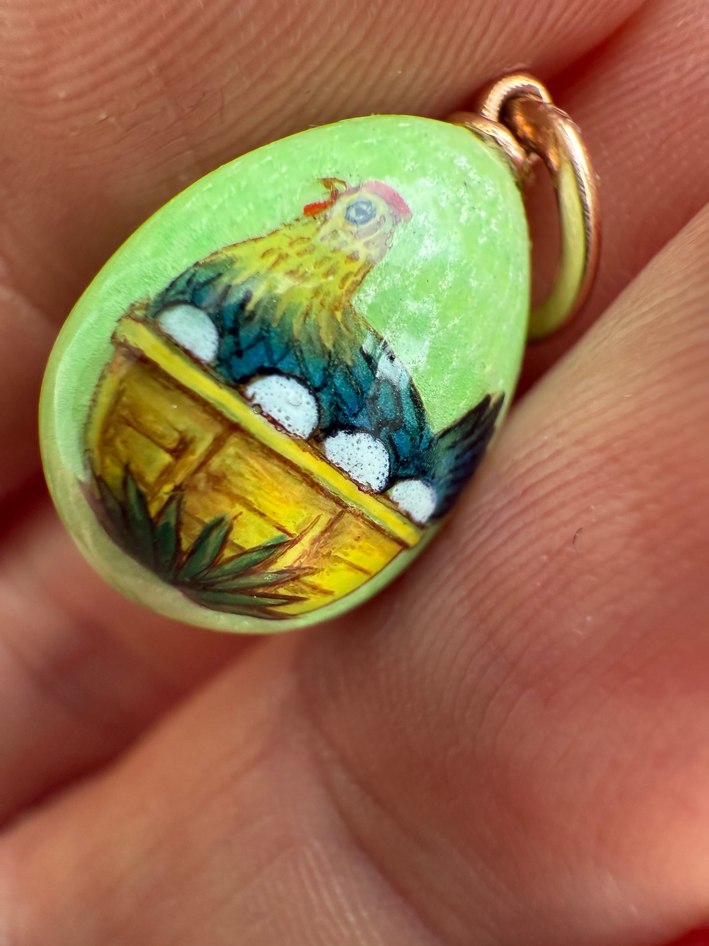 Faberge c1900 Enamelled Easter Egg Chicken Hen Pendant Charm Workmaster Andrei Adler
