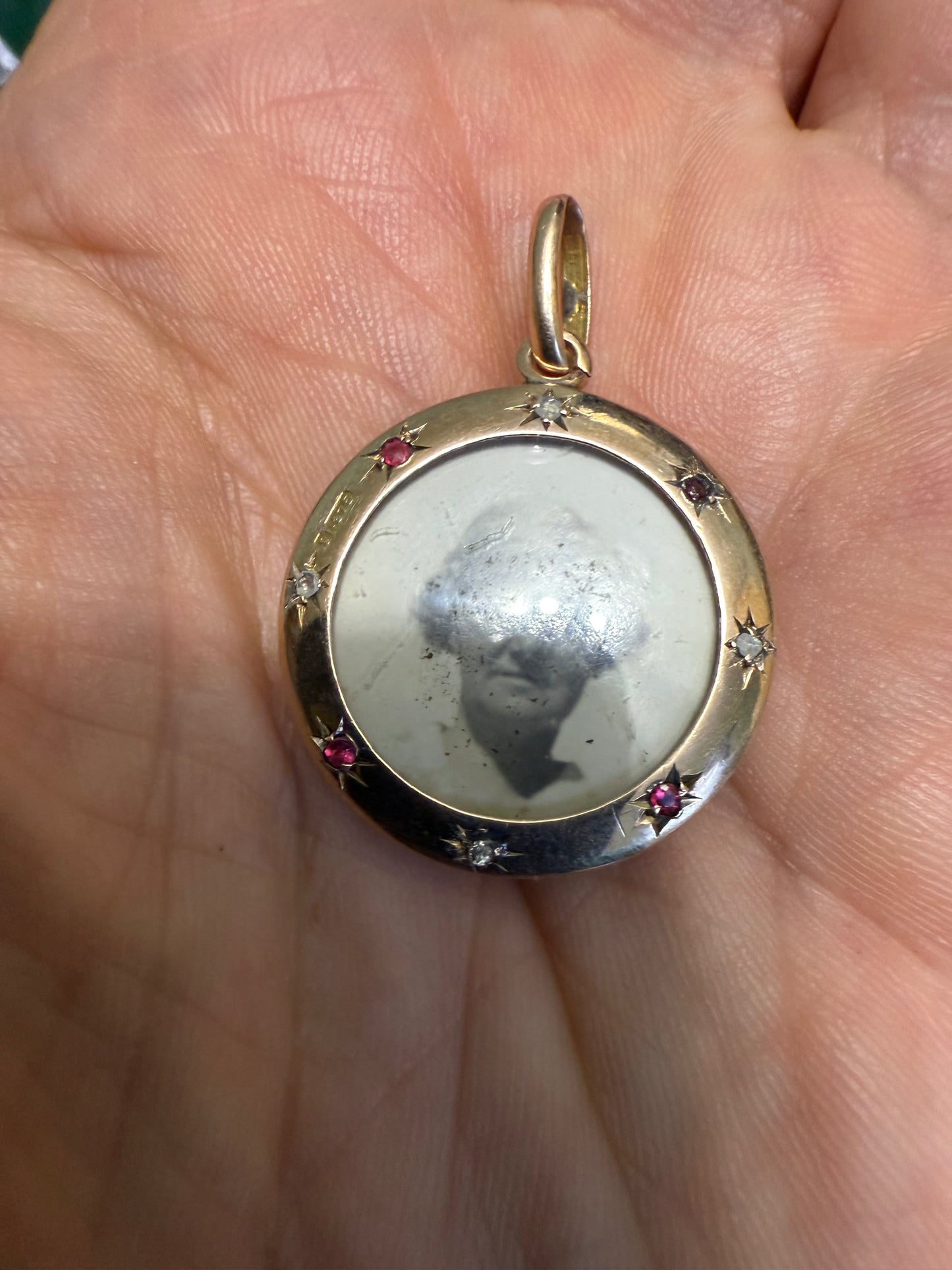 Rose Gold Circular Antique Picture Locket Pendant With Diamonds